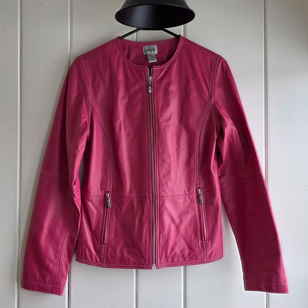 Chico's Women's Pink Leather Jacket Size 0